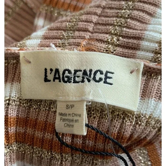 L'AGENCE Mirija Pink White Gold Metallic Stripe Duster Cardigan Sweater - Picture 6 of 7